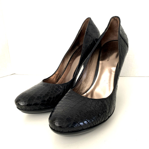 Bottega Veneta Pump Black Croc Leather Round Toe Slim Heel Italy Slip On 39 9 - Picture 6 of 12